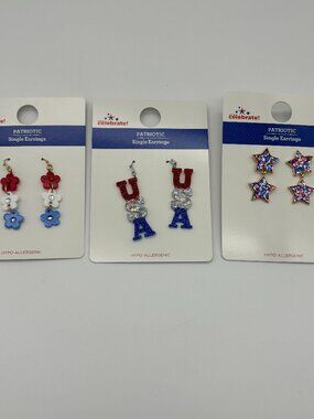 Way to Celebrate Red White Blue American Patriotic USA 4th of July Earrings NEW